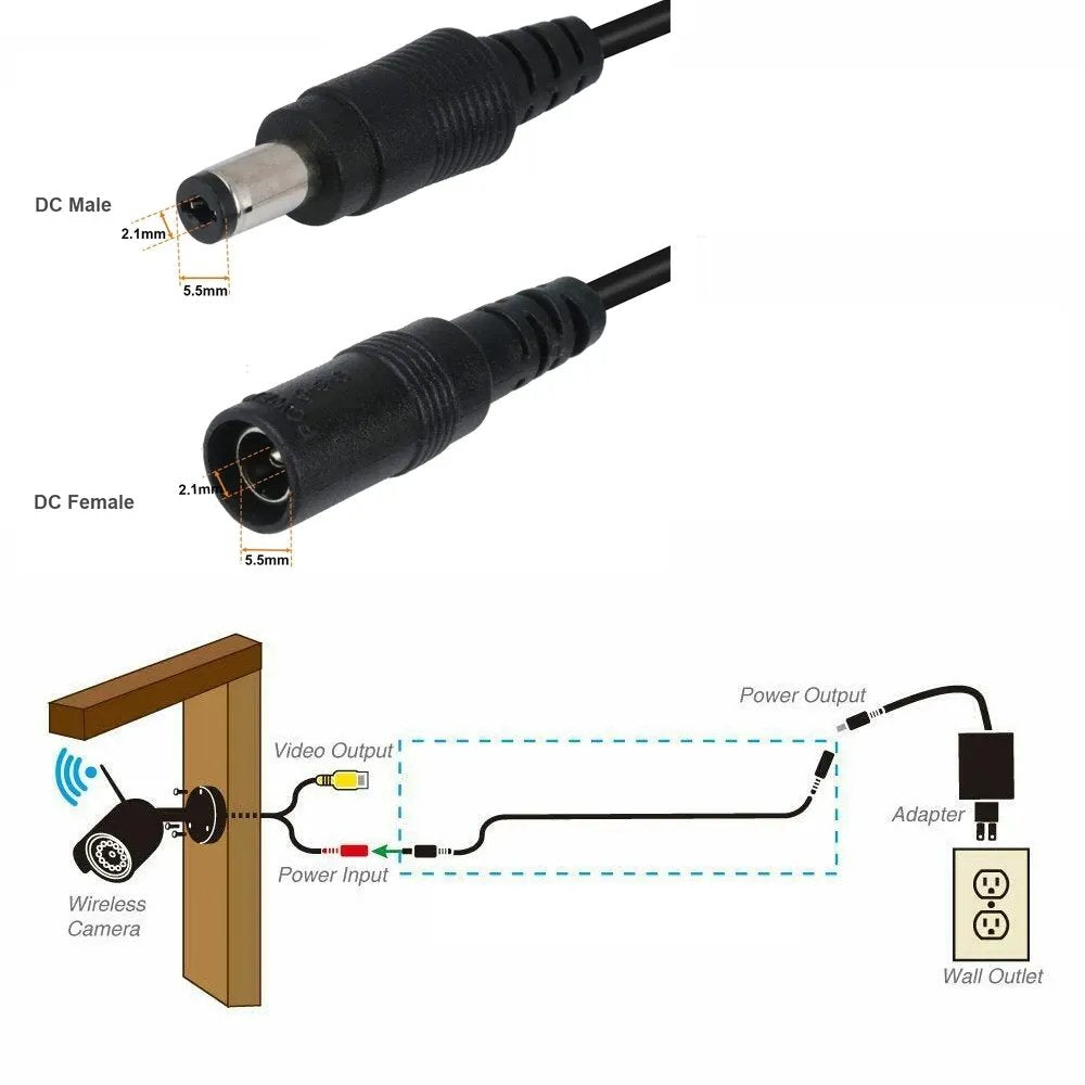 DC 12V CCTV Camera Extension Cable 3/5/10/15/20/30 Meters 5.5mmx2.1mm