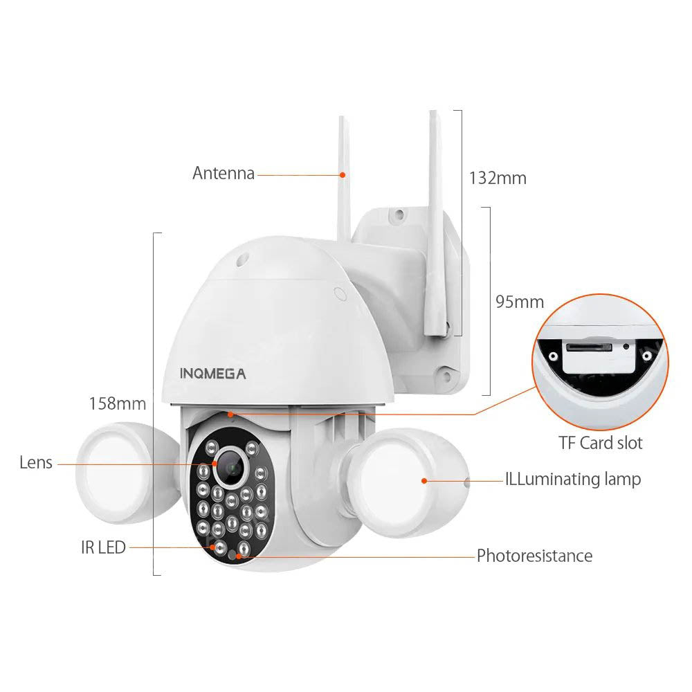 INQMEGA 5MP Tuya Smart WiFi Floodlight Security Surveillance Camera Supporting Alexa and Google Home