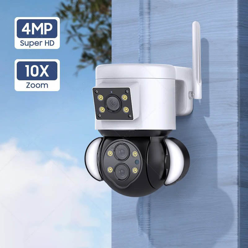 INQMEGA WiFi 4MP 10x Zoom Multiple Lens PTZ Floodlight Security Surveillance Camera