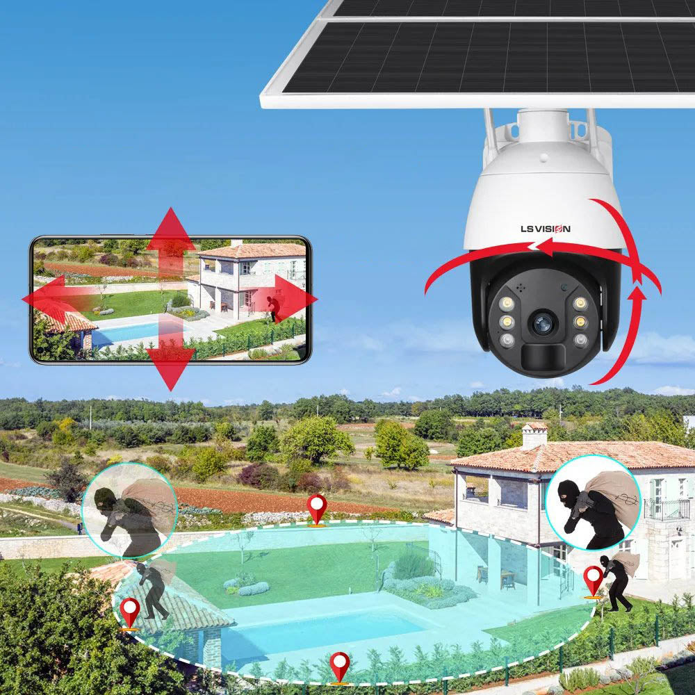 LS VISION Outdoor 20W Solar 1080P 4G PTZ Security Surveillance CCTV Camera