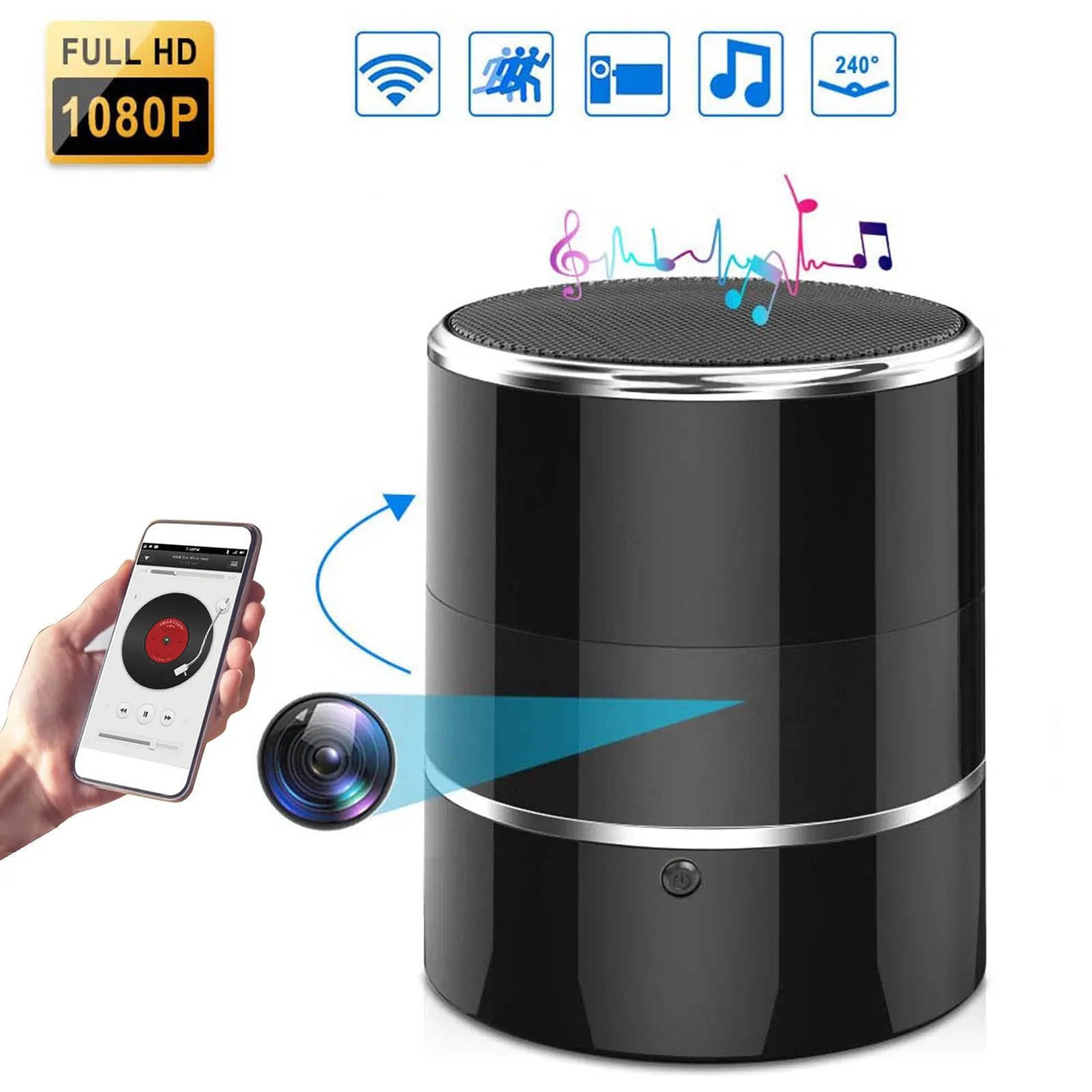 New 1080P WiFi Hidden Secret Surveillance Camera with Bluetooth Speaker