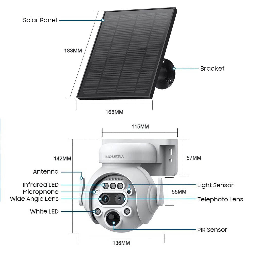 INQMEGA 6MP 4G/WiFi Dual Lens Solar Powered Security Surveillance CCTV Camera