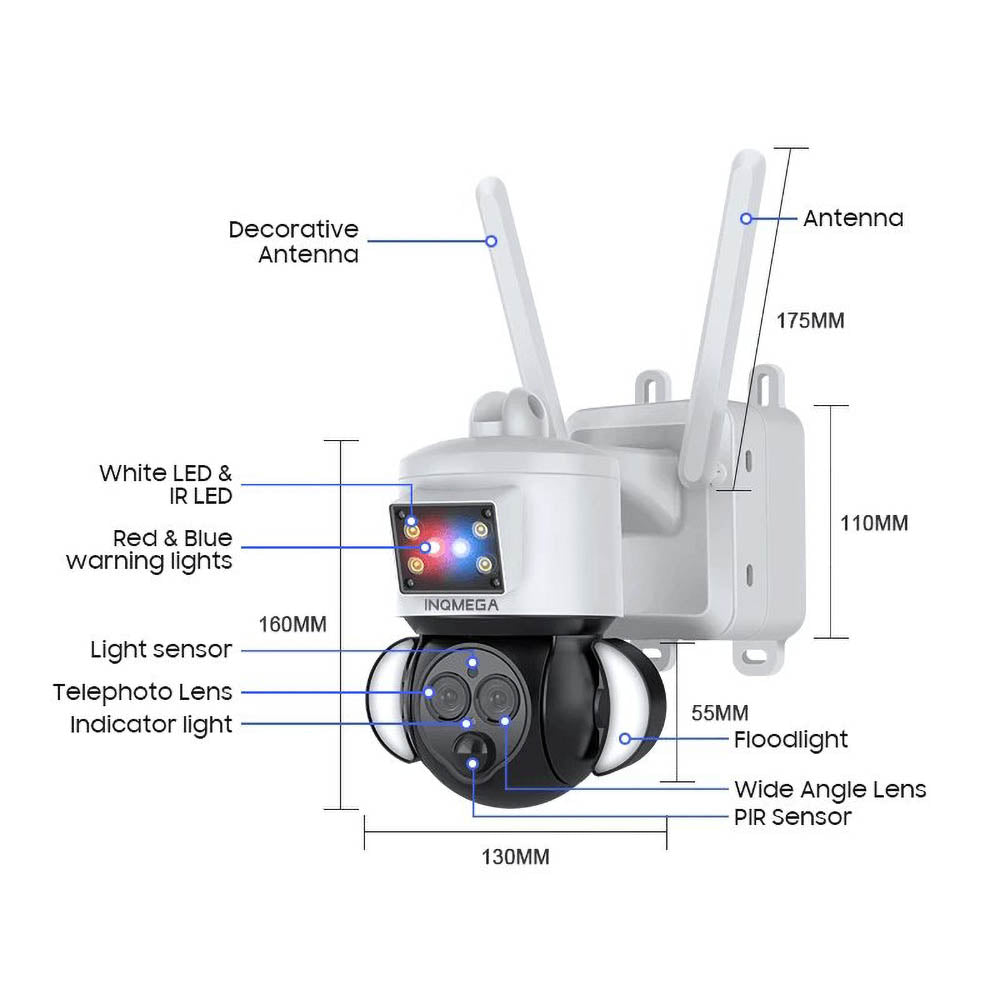 INQMEGA 6MP Dual Lens 4G Solar Powered Floodlight Camera