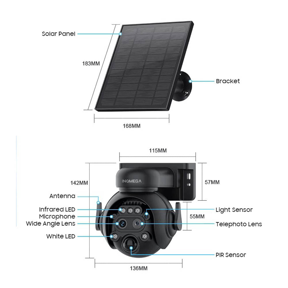 INQMEGA 8MP Dual Lens 4G/WiFi Solar Power CCTV Camera