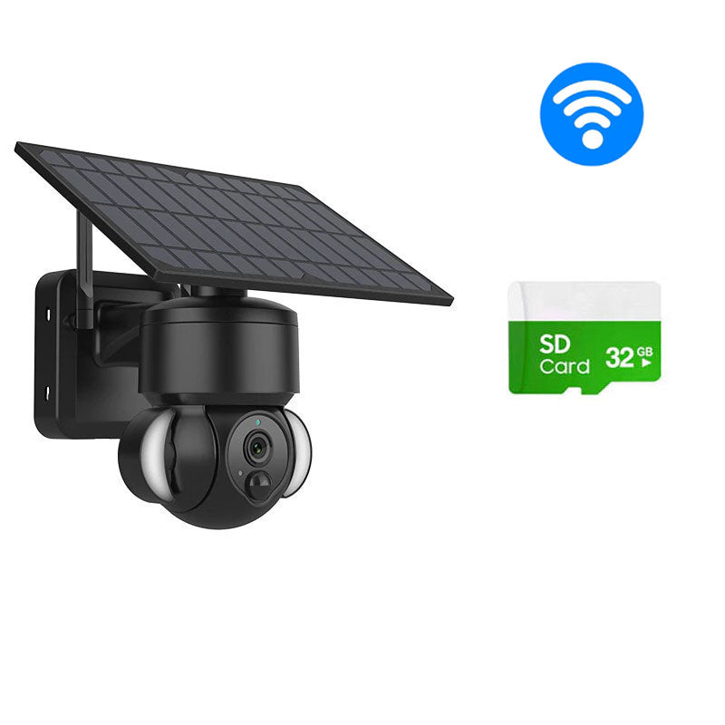 WiFi/4G 3MP Solar Powered Floodlight PTZ Security Surveillance CCTV Camera Black