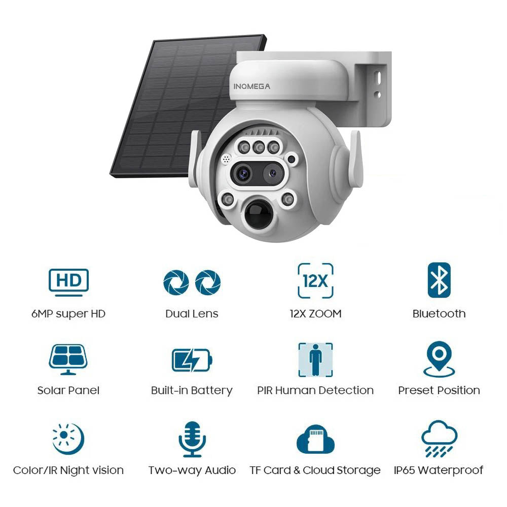 INQMEGA 6MP 4G/WiFi Dual Lens Solar Powered Security Surveillance CCTV Camera