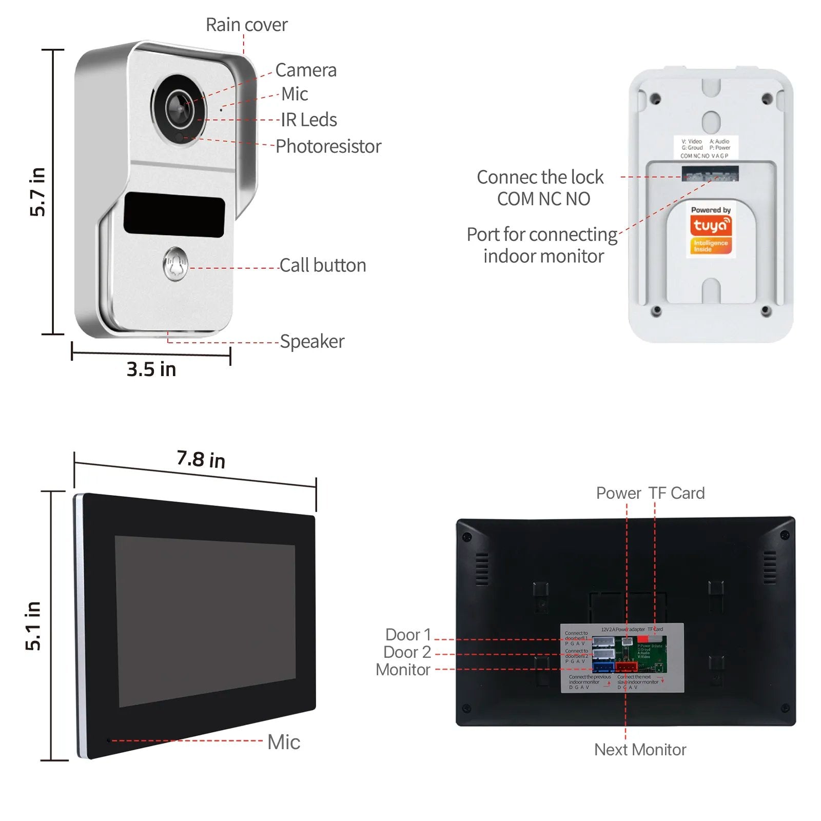 Tuya Smart WiFi 1080P Security Surveillance Video Doorbell with Indoor Touch Screen