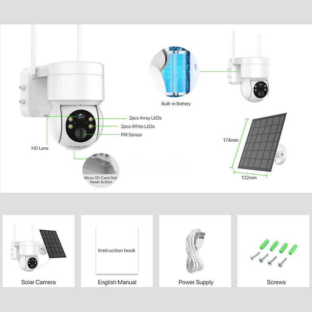 4MP WiFi Outdoor Solar Built-in Battery Security Surveillance CCTV Camera