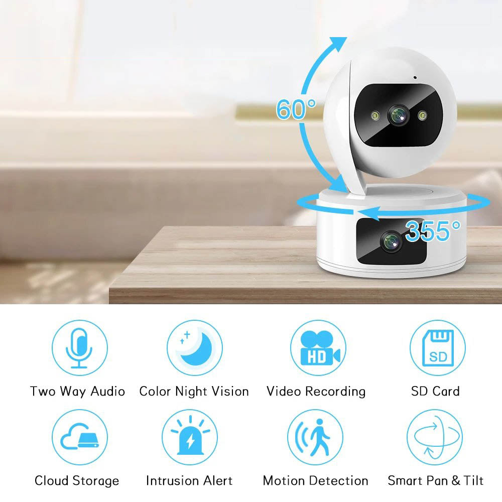 LMAKOOK Indoor 4MP 6MP Dual Lens PTZ Mini WiFi Security Surveillance CCTV Camera