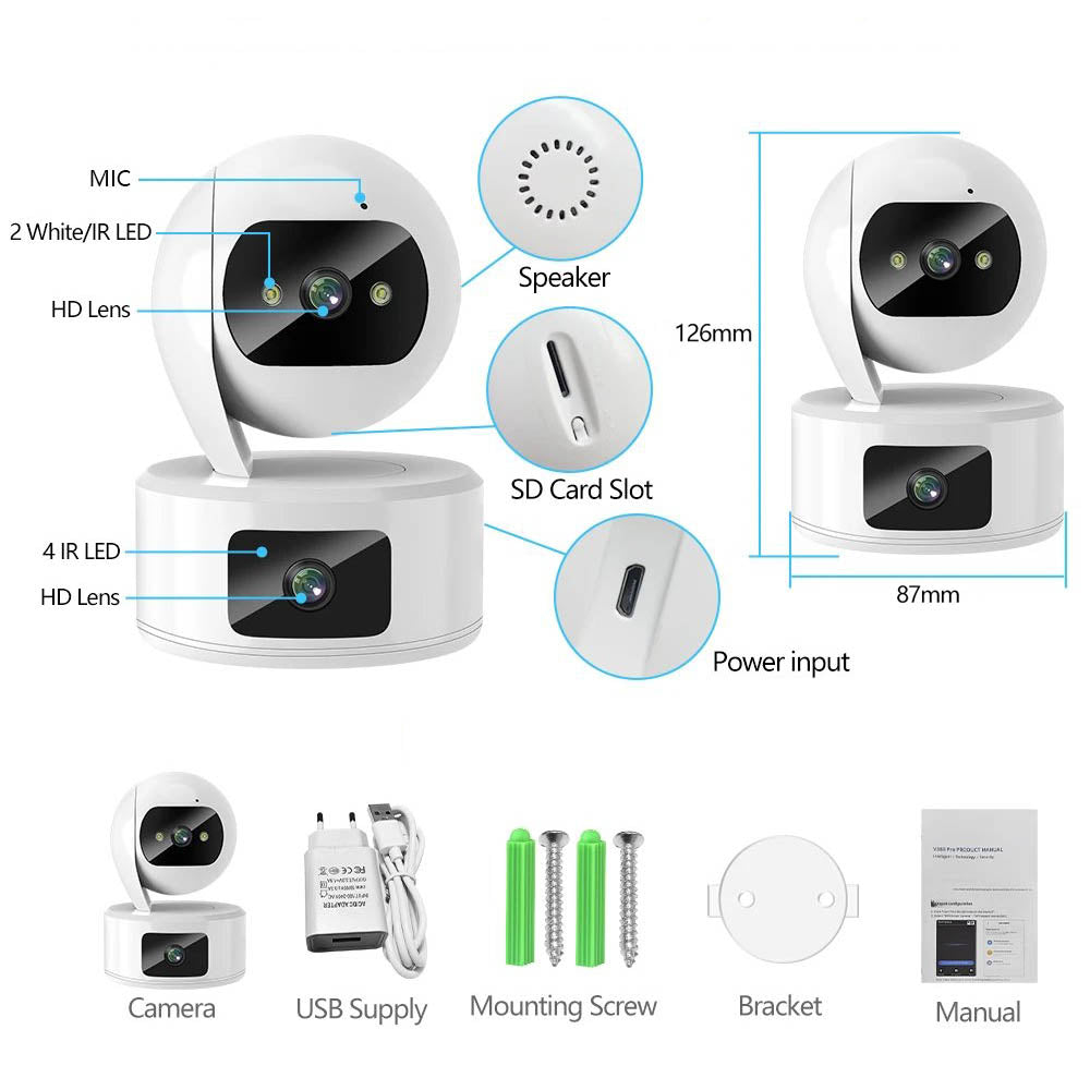 LMAKOOK Indoor 4MP 6MP Dual Lens PTZ Mini WiFi Security Surveillance CCTV Camera