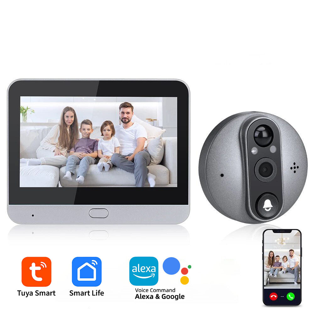 Sectyme Tuya Smart 1080P WiFi Peephole Video Doorbell with 4.3 Inch Screen