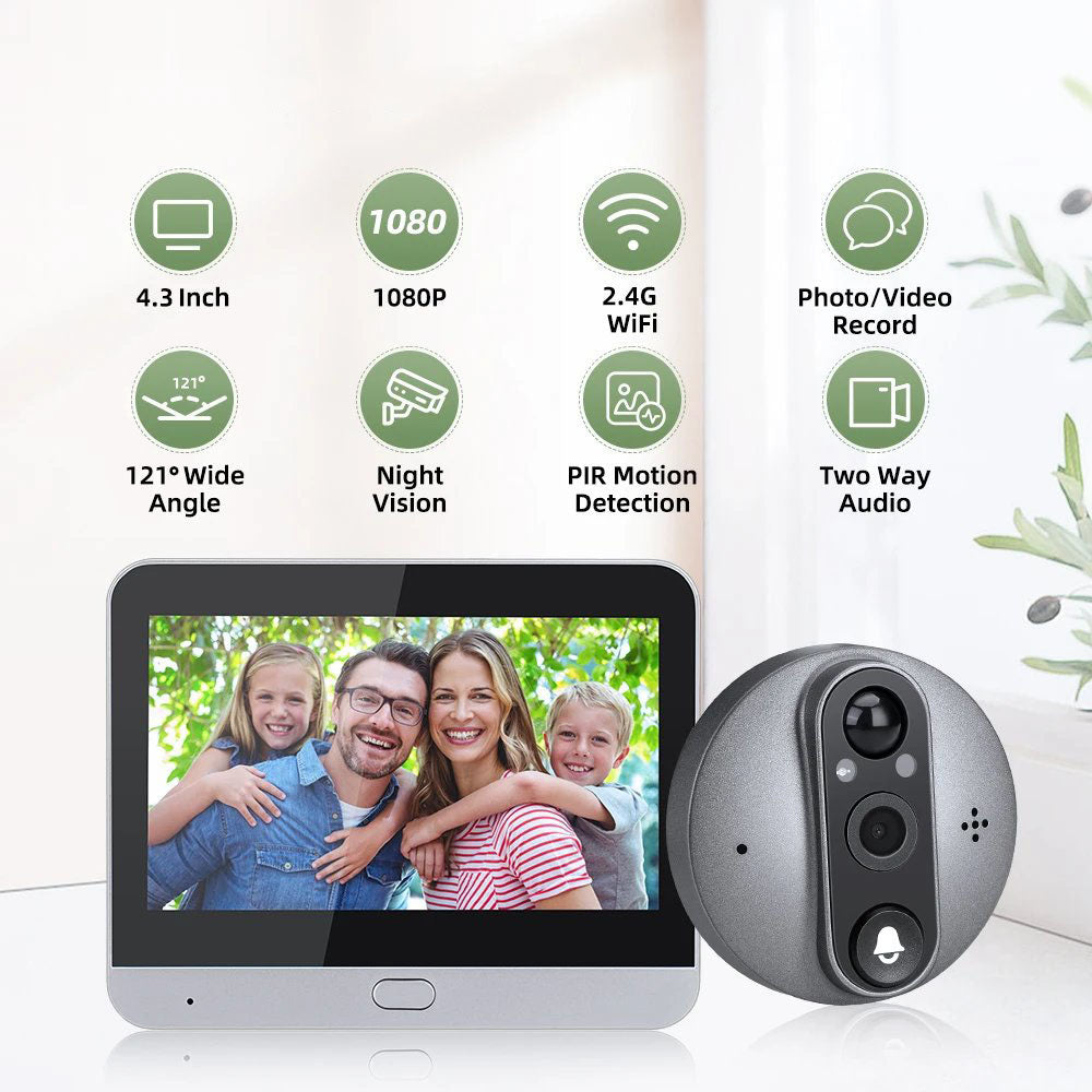 Sectyme Tuya Smart 1080P WiFi Peephole Video Doorbell with 4.3 Inch Screen