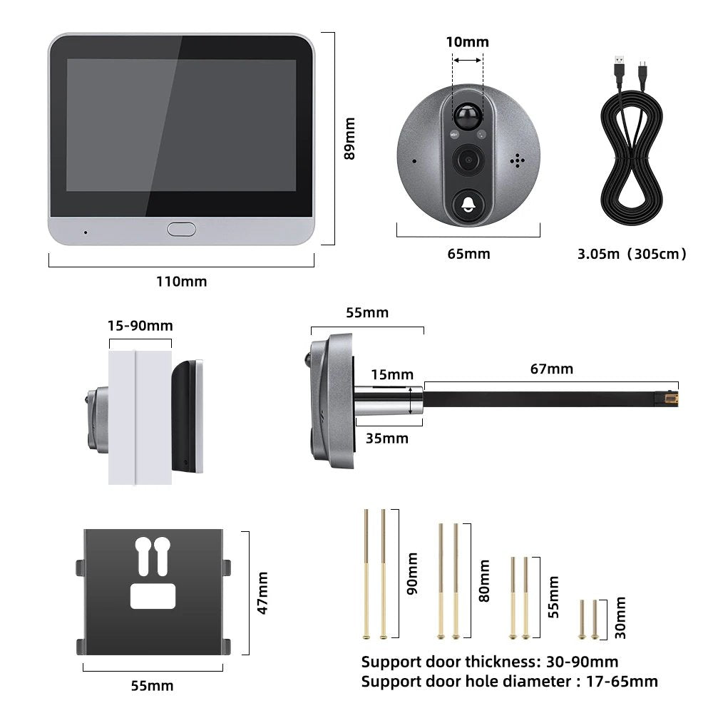 Sectyme Tuya Smart 1080P WiFi Peephole Video Doorbell with 4.3 Inch Screen