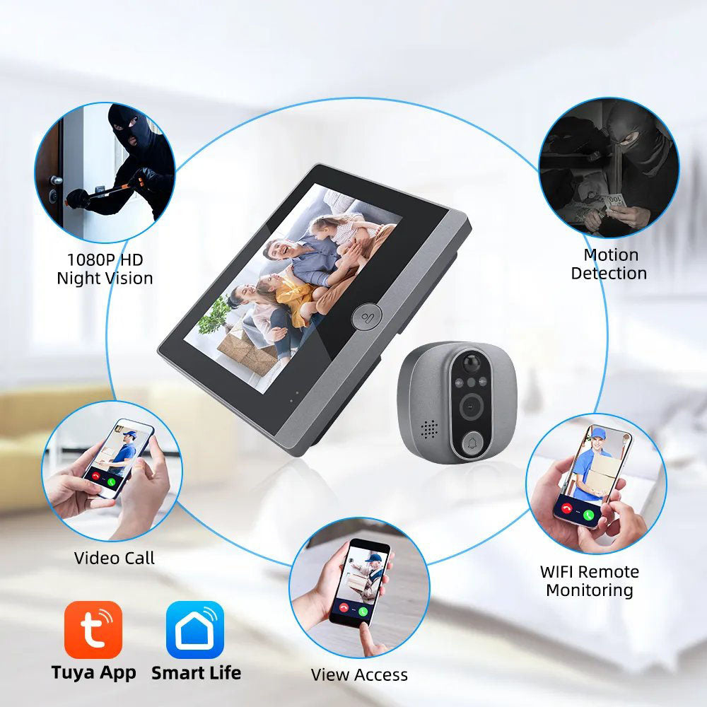 WSDCAM Tuya Smart 1080P WiFi Peephole Video Doorbell with 4.3 Inch Screen